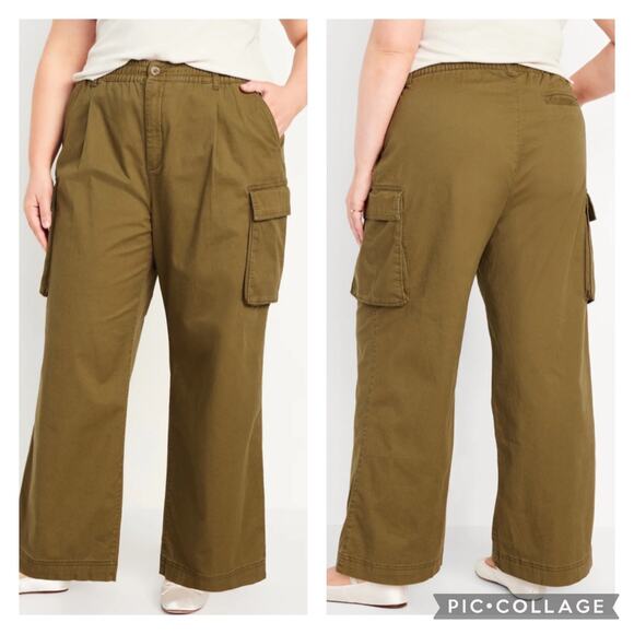 Old Navy Pants - Old Navy Pull On Wide Leg Cargo Pants Satin Moss Comfort Waistband Size XL